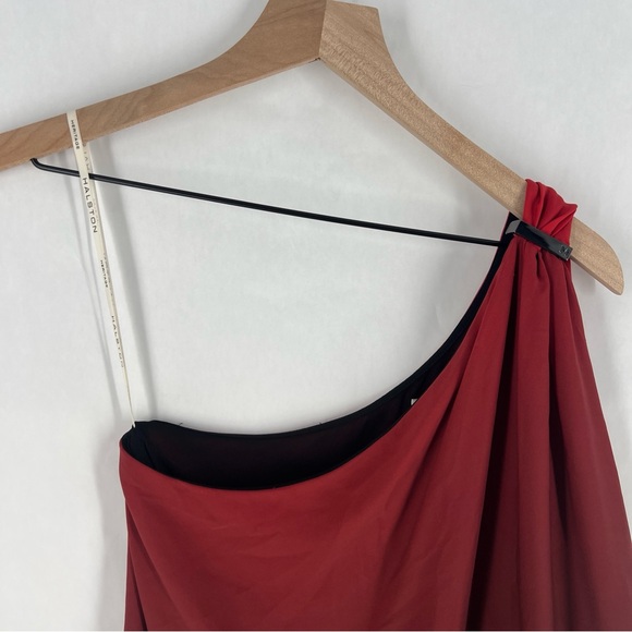 HALSTON HERITAGE Women's‎ Chiffon Red Black Ombre One-Shoulder Cocktail Dress S - Picture 3 of 16